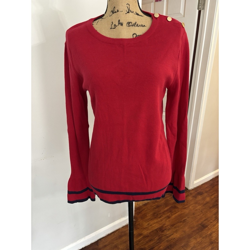 Women's red eyes sweater with gold buttons Size M Holiday Party Work